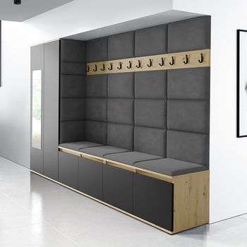 Kleiderschrank Molly Artisan/schwarz mit Spiegel Polsterplatten Schuhschrank Trinity 15