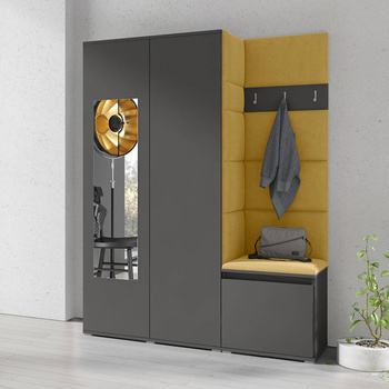 Kleiderschrank Minosa Graphit mit Spiegel Polsterplatten Schuhschrank Trinity 18
