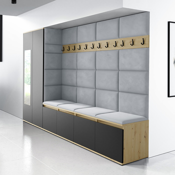 Kleiderschrank Molly Artisan/schwarz mit Spiegel Polsterplatten Schuhschrank Trinity 14