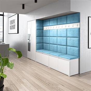 Kleiderschrank Molly Weiß mit Spiegel Polsterplatten Schuhschrank Trinity 13