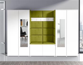 Kleiderschrank Weiß Jakob mit Spiegel Polsterplatten Schuhschrank Trinity 12