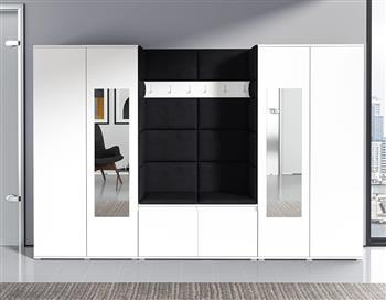 Kleiderschrank Weiß Jakob mit Spiegel Polsterplatten Schuhschrank Trinity 16