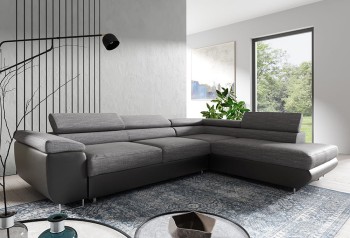 Ecksofa AVESTA L-Form verstellbare Kopfstützen Berlin 01/schwarz eco