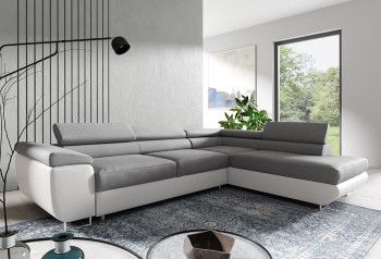 Ecksofa AVESTA L-förmige verstellbare Kopfstützen Sawana 21/weiß eco