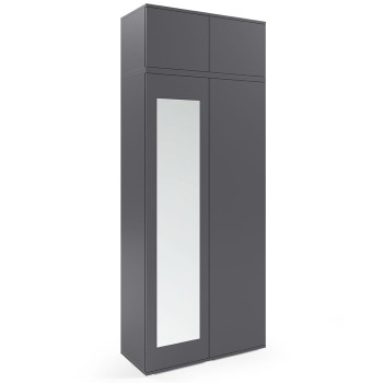 Kleiderschrank 90 cm mit Verlängerung, mit Spiegel, graphit