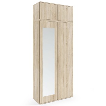 Kleiderschrank 90 cm mit Verlängerung, mit Spiegel, sonoma