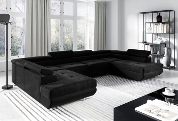 Akita Ecksofa U-Form verstellbare Kopfstützen Kronos 07 schwarz