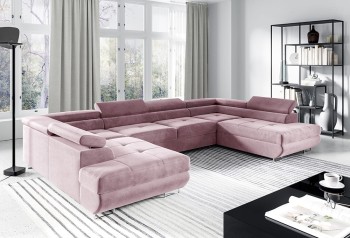 Akita Ecksofa U-Form Schlaffunktion verstellbare Kopfstützen Kronos 27 Rosa 