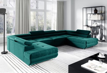 Grünes Ecksofa Akita U-förmige Schlaffunktion Monolith 37