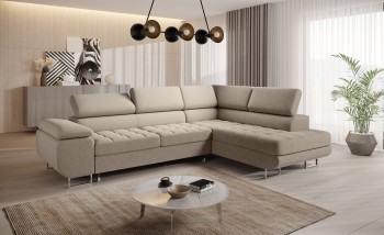 Großes L-förmiges, gestepptes Wiral-Bettsofa, Beige 271 x 201 Primo 15