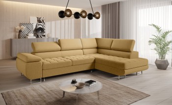 L-förmiges gelbes Wiral-Ecksofa, gesteppt Sleep-Funktion Primo 48