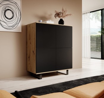 Masimo 100 cm 4-türige Kommode mit schwarzer Front/Artisan Eiche