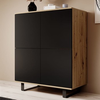 Masimo 100 cm 4-türige Kommode mit schwarzer Front/Artisan Eiche