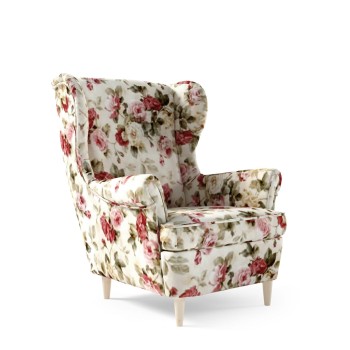 Skandinavischer Retro Coral Sessel WM 82, Floral, Holzbeine