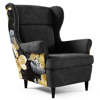 JUNGLE Sessel schwarz mit Blattgold