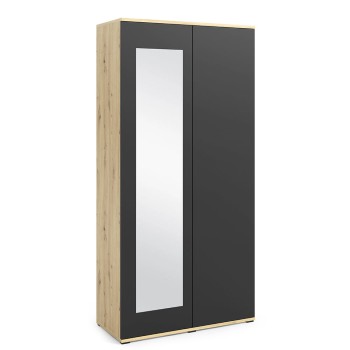 Verspiegelter Kleiderschrank 90 cm, Eiche artisan/schwarz