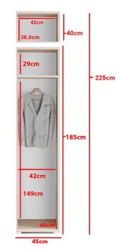Kleiderschrank 45 cm mit Verlängerung, mit Spiegel, Eiche artisan/schwarz