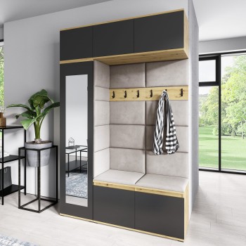 Artisan Eiche/schwarz MIKA Kleiderschrank in Trinity 1 Stoff
