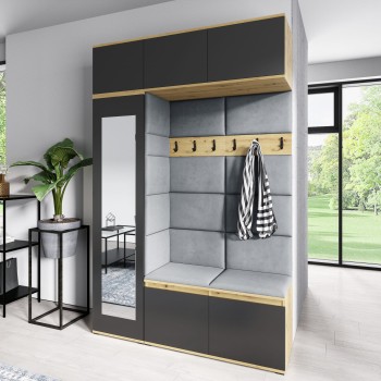 Artisan Eiche/schwarz MIKA Kleiderschrank in Trinity 14 Stoff