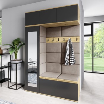Artisan Eiche/schwarz MIKA Kleiderschrank in Trinity 03 Stoff