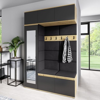 Artisan Eiche/schwarz MIKA Kleiderschrank in Trinity 16 Stoff