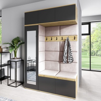 Artisan Eiche/schwarz MIKA Kleiderschrank in Trinity 19 Stoff