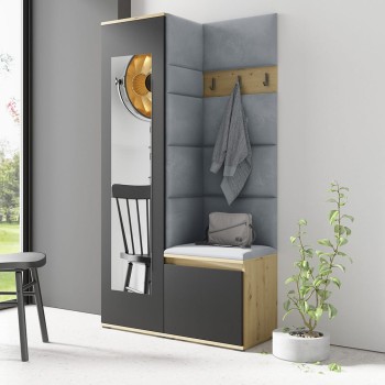 IGA-Garderobe in Trinity 14 Eiche artisan/schwarzer Stoff