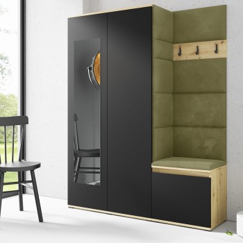 Kleiderschrank HARRY in Eiche Trinity 27 artisan/schwarzer Stoff