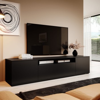 Masimo RTV 200 cm Schwarzer Loft-TV-Tisch auf niedrigen Beinen