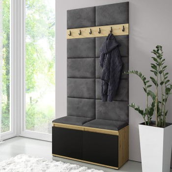 LUKA Kleiderschrank in Stoff Trinity 15, Eiche artisan/schwarz