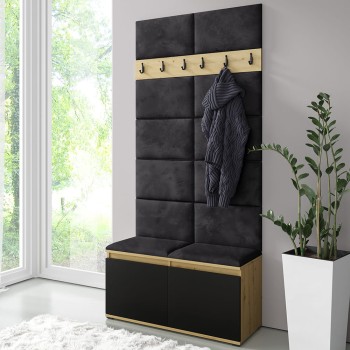 LUKA Kleiderschrank in Stoff Trinity 16, Eiche artisan/schwarz