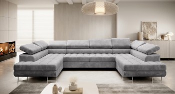 Grau gestepptes Ecksofa Colin U Monolith 85