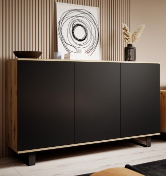 Masimo 150 cm handwerklich/schwarz 3-türige Kommode Metallbeine