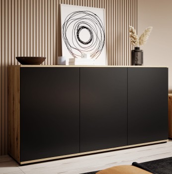 Masimo 150 cm handwerklich/schwarz 3-türige Kommode niedrige Beine