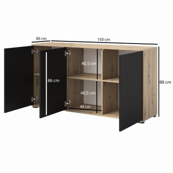 Masimo 150 cm artisan 3-türige Kommode niedrige Beine