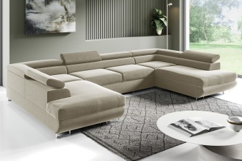 Großes U-förmiges Schlafsofa PORTO, umbaubar, Monolith 02