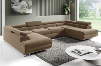 PORTO U großes Schlafsofa, verstellbare Kopfstützen, umbaubar, Monolith 09