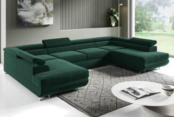 PORTO U-Ecksofa, verstellbare Kopfstützen, Schlaffunktion, Monolith 37