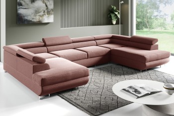 PORTO U-Ecksofa, verstellbare Kopfstützen, Schlaffunktion, Primo 52