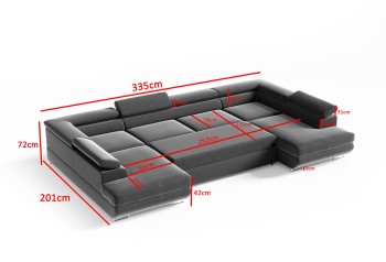 PORTO großes U-förmiges Schlafsofa, umbaubar, Primo 84