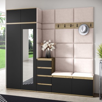 Berlin Garderobe mit Kleiderschrank, Auszug, Schuhschrank und Kommode - artisan/schwarz/Trinity 1