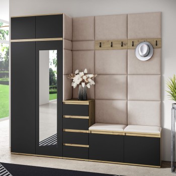 Berlin Garderobe mit Kleiderschrank, Auszug, Schuhschrank und Kommode - artisan/schwarz/Trinity 2