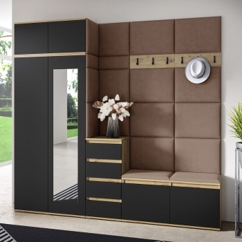 Berlin Garderobe mit Kleiderschrank, Auszug, Schuhschrank und Kommode - artisan/schwarz/Trinity 7