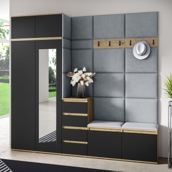 Berlin Garderobe mit Kleiderschrank, Auszug, Schuhschrank und Kommode - artisan/schwarz/Trinity 14