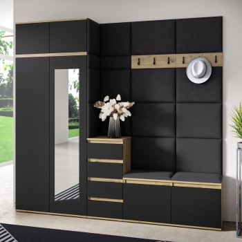 Berlin Garderobe mit Kleiderschrank, Auszug, Schuhschrank und Kommode - artisan/schwarz/Trinity 16