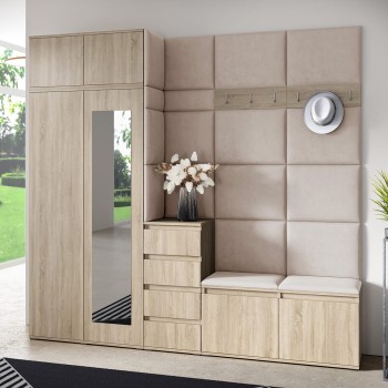 Berlin Garderobe mit Kleiderschrank, Auszug, Schuhschrank und Kommode - sonoma/Trinity 2