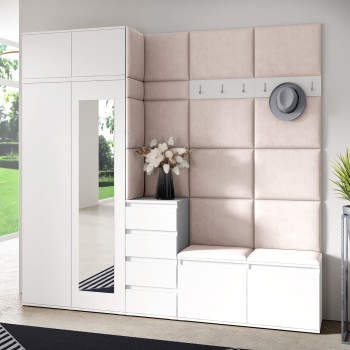 Berlin Garderobe mit Kleiderschrank, Auszug, Schuhschrank und Kommode - weiß/Trinity 1