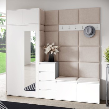 Berlin Garderobe mit Kleiderschrank, Auszug, Schuhschrank und Kommode - weiß/Trinity 2