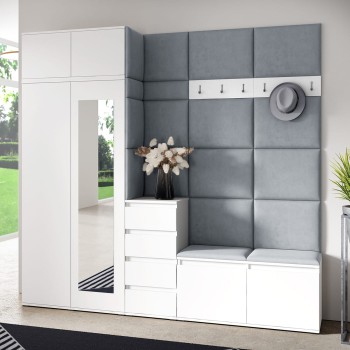 Berlin Garderobe mit Kleiderschrank, Auszug, Schuhschrank und Kommode - weiß/Trinity 14