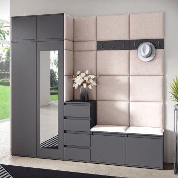 Garderobe Berlin mit Kleiderschrank, Auszug, Schuhschrank und Kommode - graphit/Trinity 1